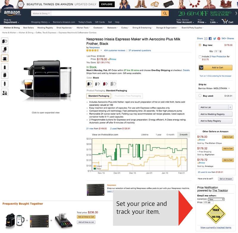 Use Tracktor to set up price notifications directly from your Amazon page