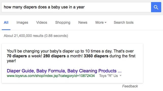 1 Year Summary - Google's answer to how many diapers the average infant uses