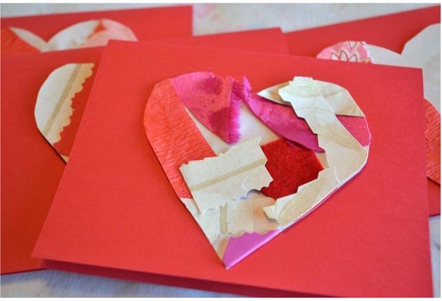 Collage Heart Valentines - Simple Card Making Ideas for Kids via @stitchesandpress