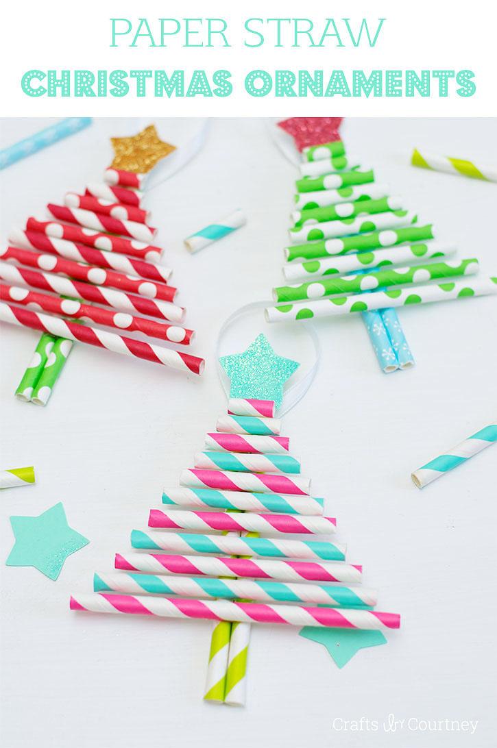 Paper Straw Christmas Card - Simple Card Making Ideas for Kids via @stitchesandpress