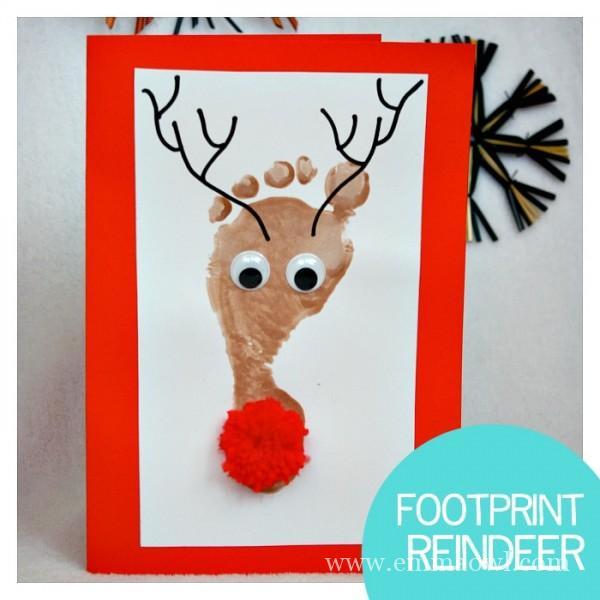 Reindeer Footprint Card - Simple Card Making Ideas for Kids via @stitchesandpress